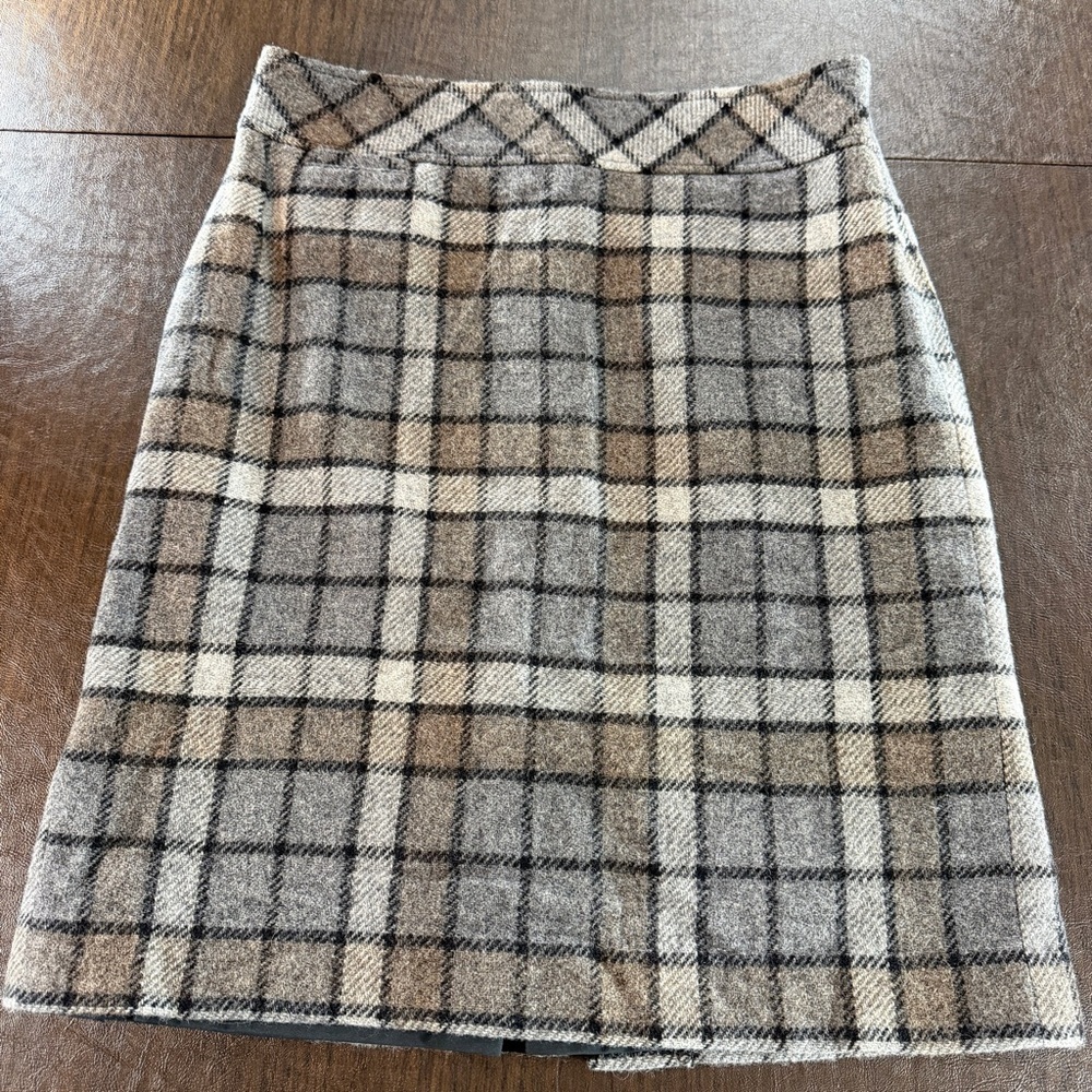 L.L. Bean Wool Plaid Mini Skirt - Gray and Brown Sz 8 Reg
